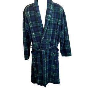 Lands' End Robe Mens M Medium 38-40 Blue Green Plaid 45" Long Pockets Tie VGC